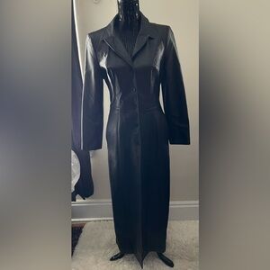 The Old Hide House Long Black Leather Coat Size 10